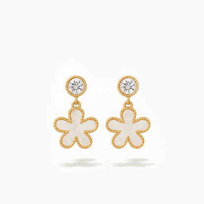 Mother of Pearl Cubic Zirconia Flower Studs