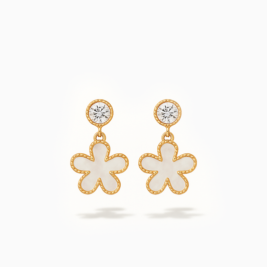 Mother of Pearl Cubic Zirconia Flower Studs