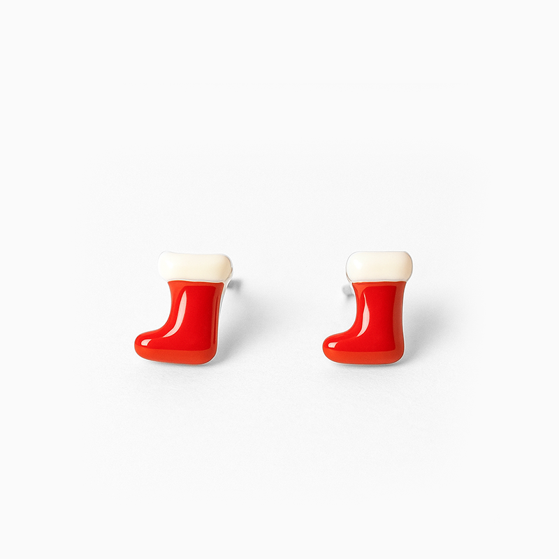 Festive Red Enamel Stocking Silver Studs