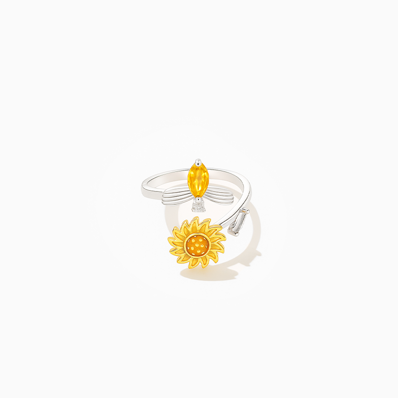 Sunflower Bee Trendy Silver Ring
