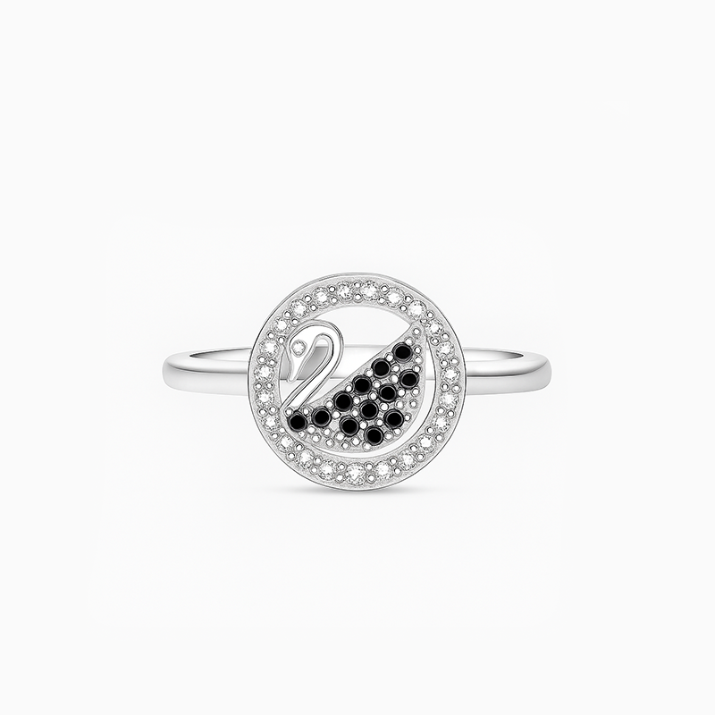 Rotating Black Swan Silver Ring