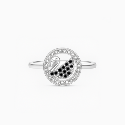Rotating Black Swan Silver Ring