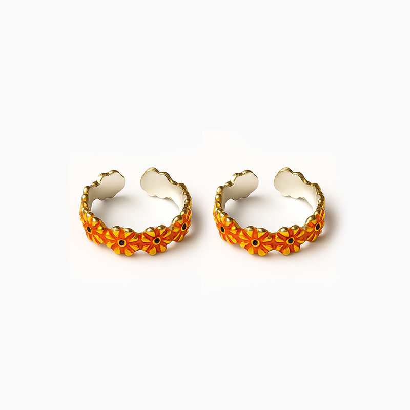 Blue/Orange Blossom Silver Toe Rings
