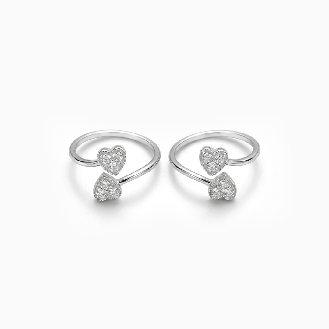 Double Hearts Silver Toe Rings