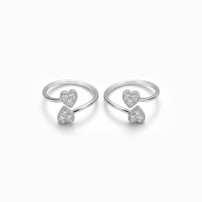 Double Hearts Silver Toe Rings