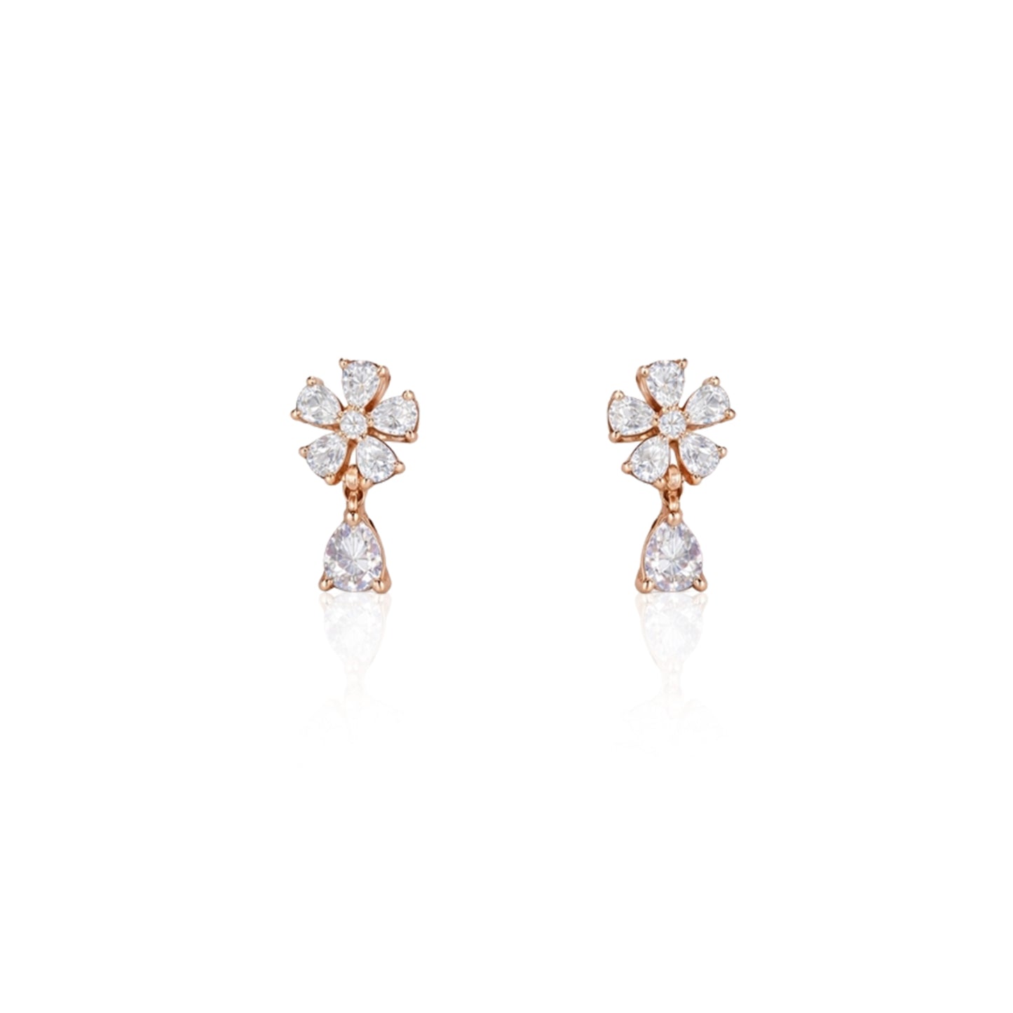 Crystal Blossom Drop Silver Stud