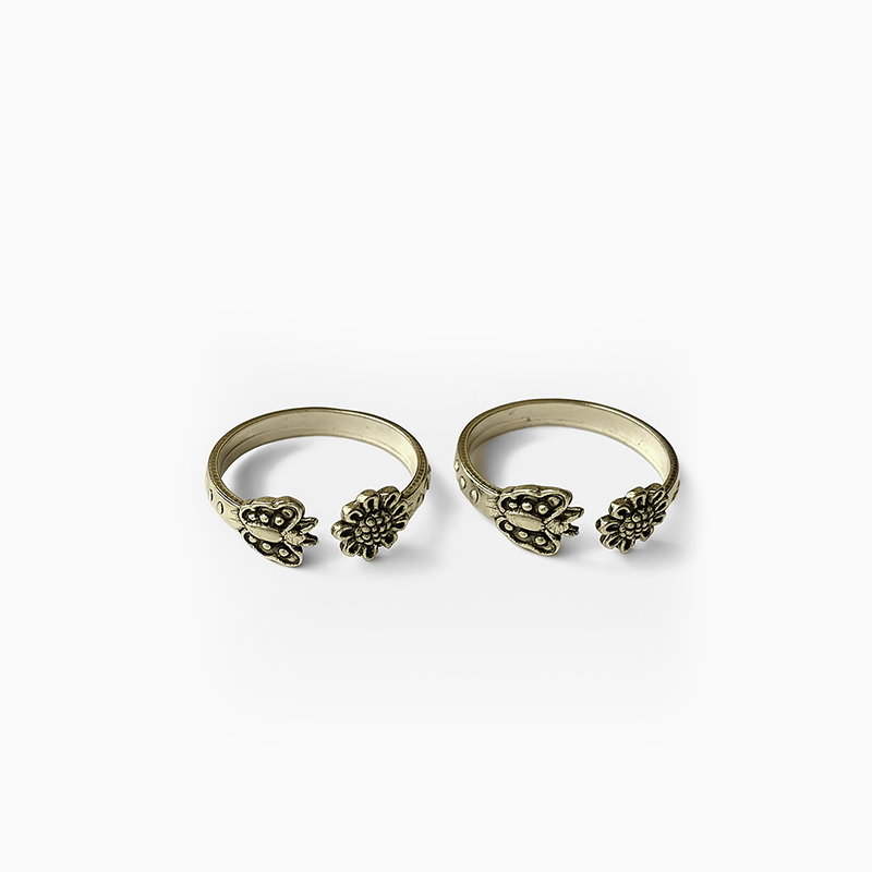 Silver Butterfly Flower Toe Rings