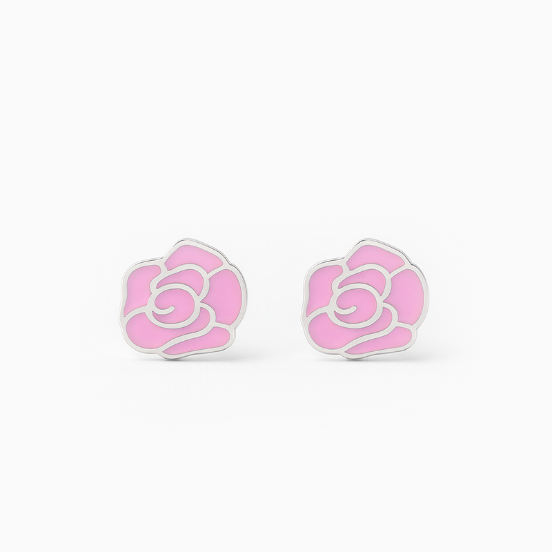 Multicolor Rose Design Silver Earrings