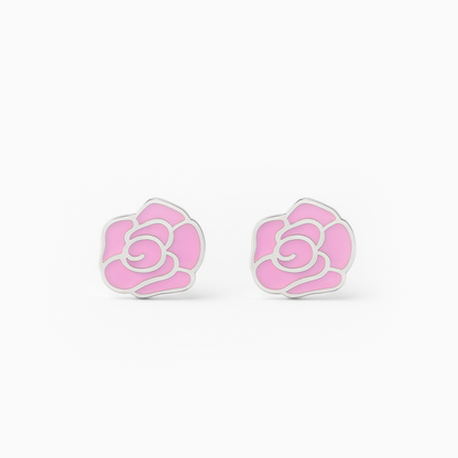 Multicolor Rose Design Silver Earrings