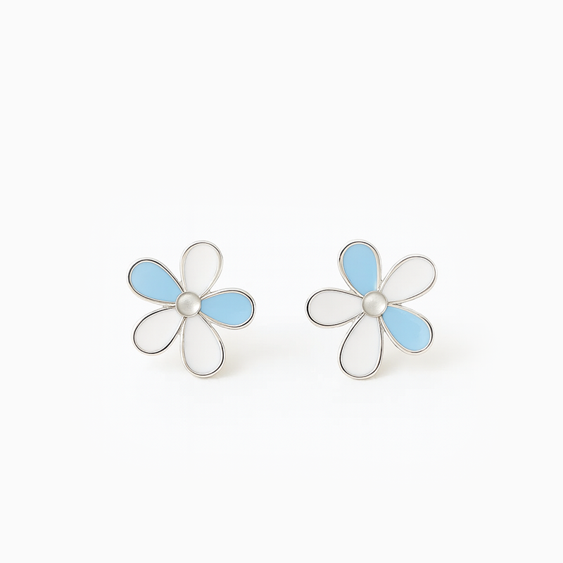 Multicolor Flower Shaped Silver Earrings