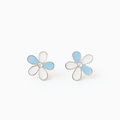 Multicolor Flower Shaped Silver Earrings