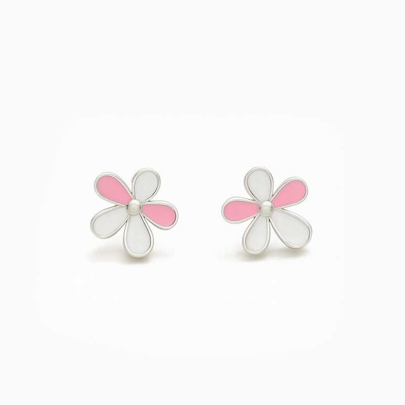 Multicolor Flower Shaped Silver Earrings