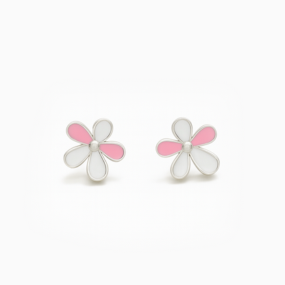 Multicolor Flower Shaped Silver Earrings