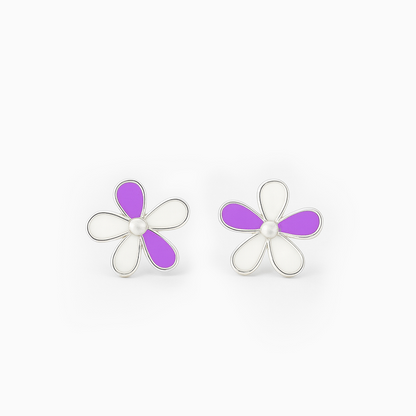 Multicolor Flower Shaped Silver Earrings