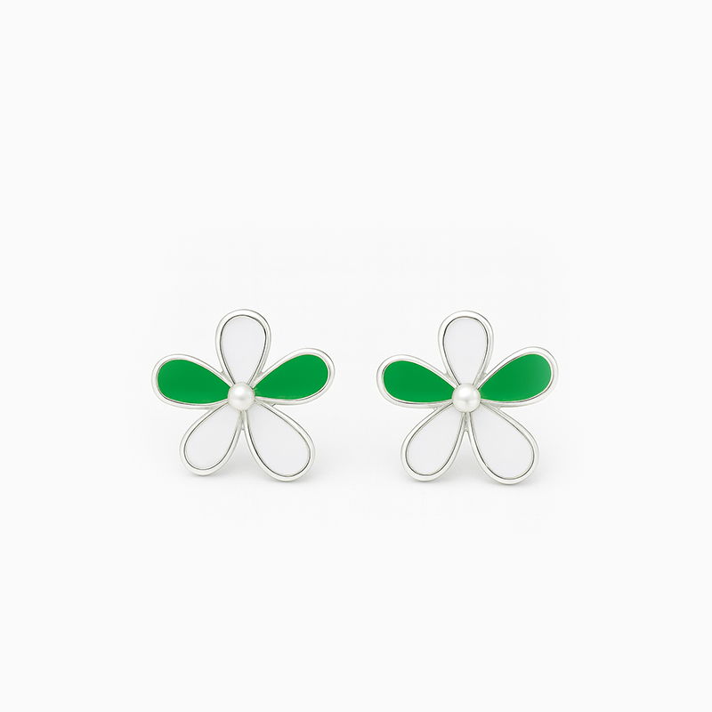 Multicolor Flower Shaped Silver Earrings