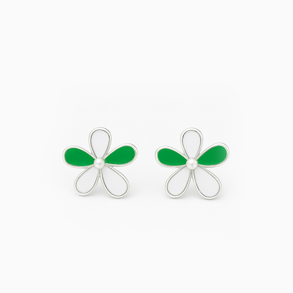 Multicolor Flower Shaped Silver Earrings
