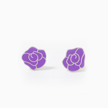 Multicolor Rose Design Silver Earrings