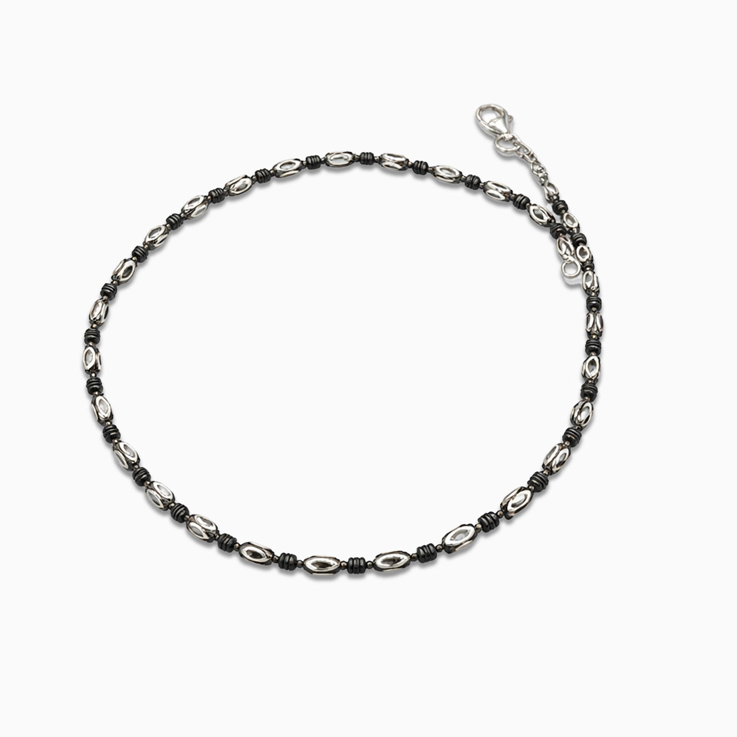Midnight Bead Silver Anklet