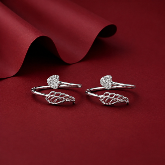 Silver Heart Leaf Toe Ring