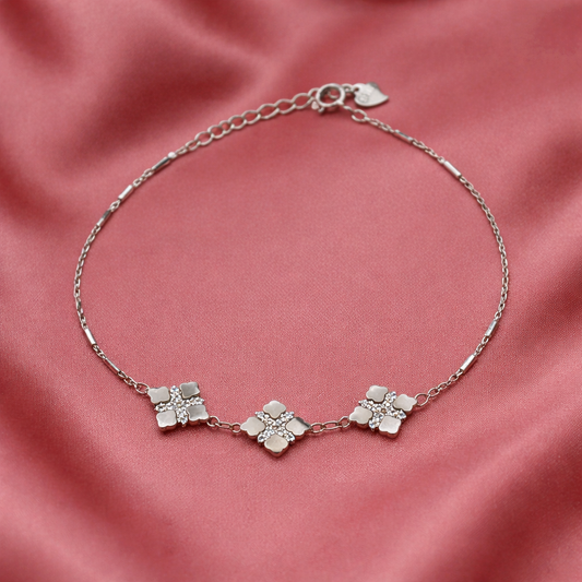 Silver Bracelet with Floral Charm