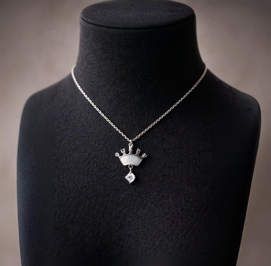 Princess Crown Silver Necklace with Stone