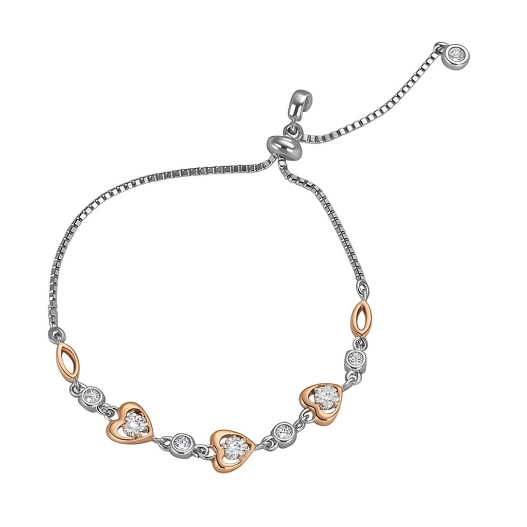 Bracelet with heart-shaped links on a white background