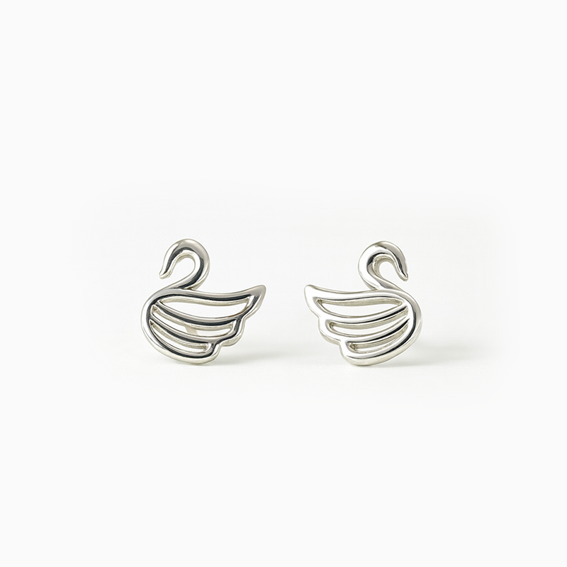 Minimalist Silver Swan Wing Earrings