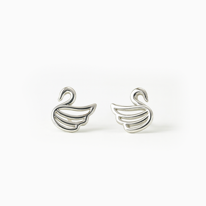 Minimalist Silver Swan Wing Earrings