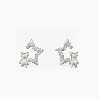 Trendy Starry TeddyBear Silver Studs