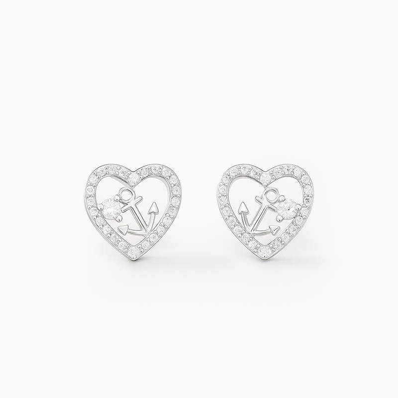 Heart Anchor Silver Studs