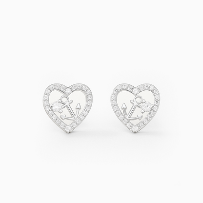 Heart Anchor Silver Studs
