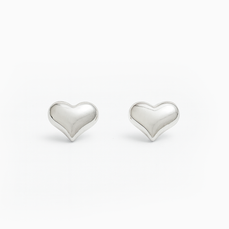 Solid Heart Shaped Silver Studs