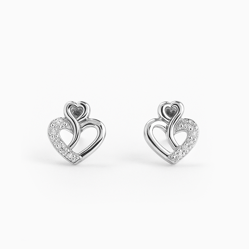 Romantic Heart Shaped Silver Studs