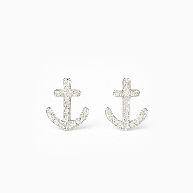 Trendy Silver Anchor Stud Earrings