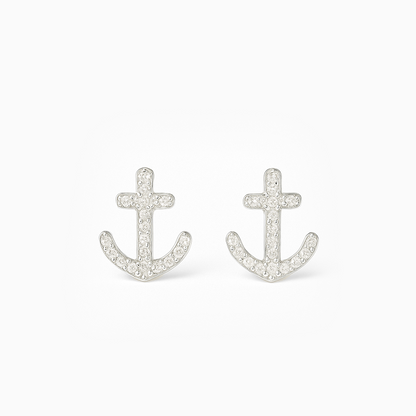 Trendy Silver Anchor Stud Earrings