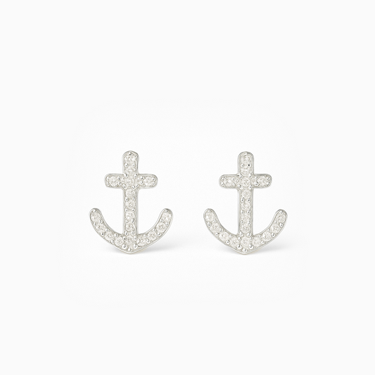 Trendy Silver Anchor Stud Earrings