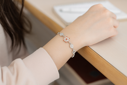 Diamond Heart Flower Charm Bracelet