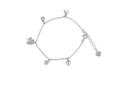 Silver Clover Heart Charm Bracelet