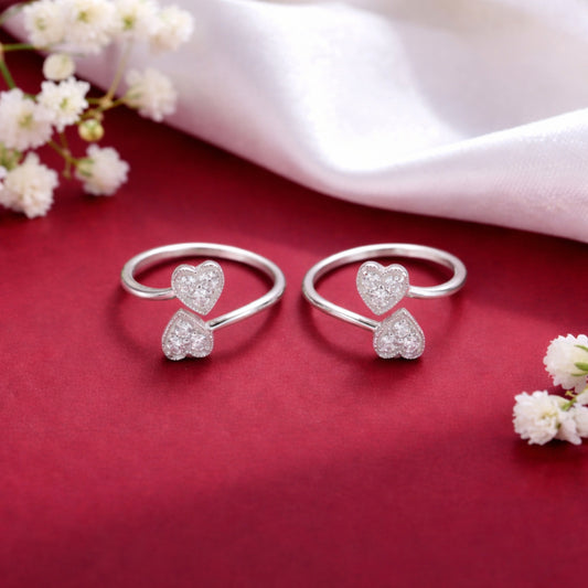 Double Hearts Silver Toe Rings