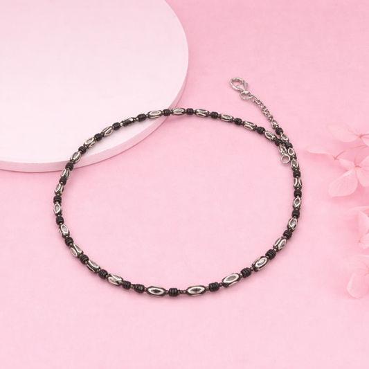 Midnight Bead Silver Anklet