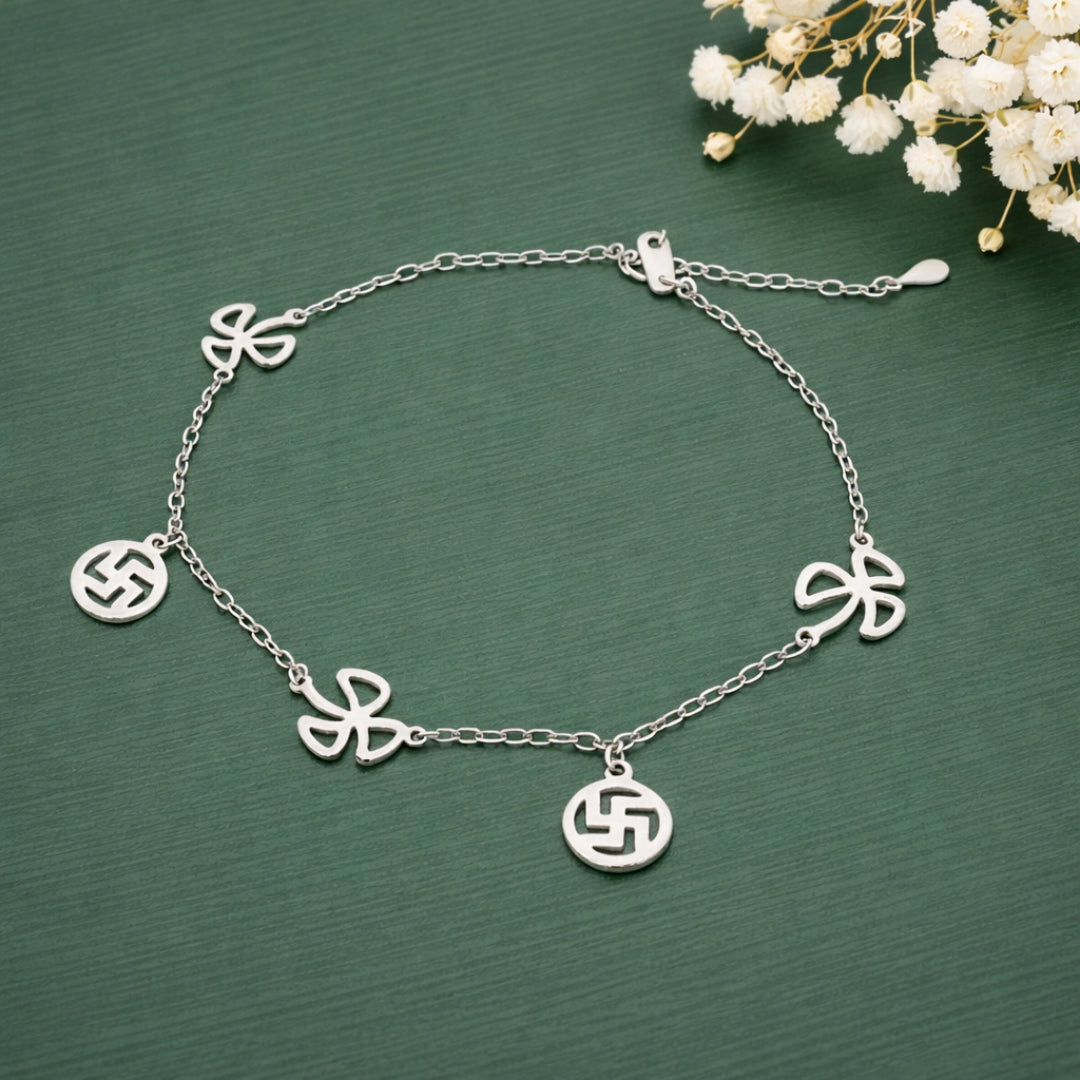Butterfly Flower Silver Anklet