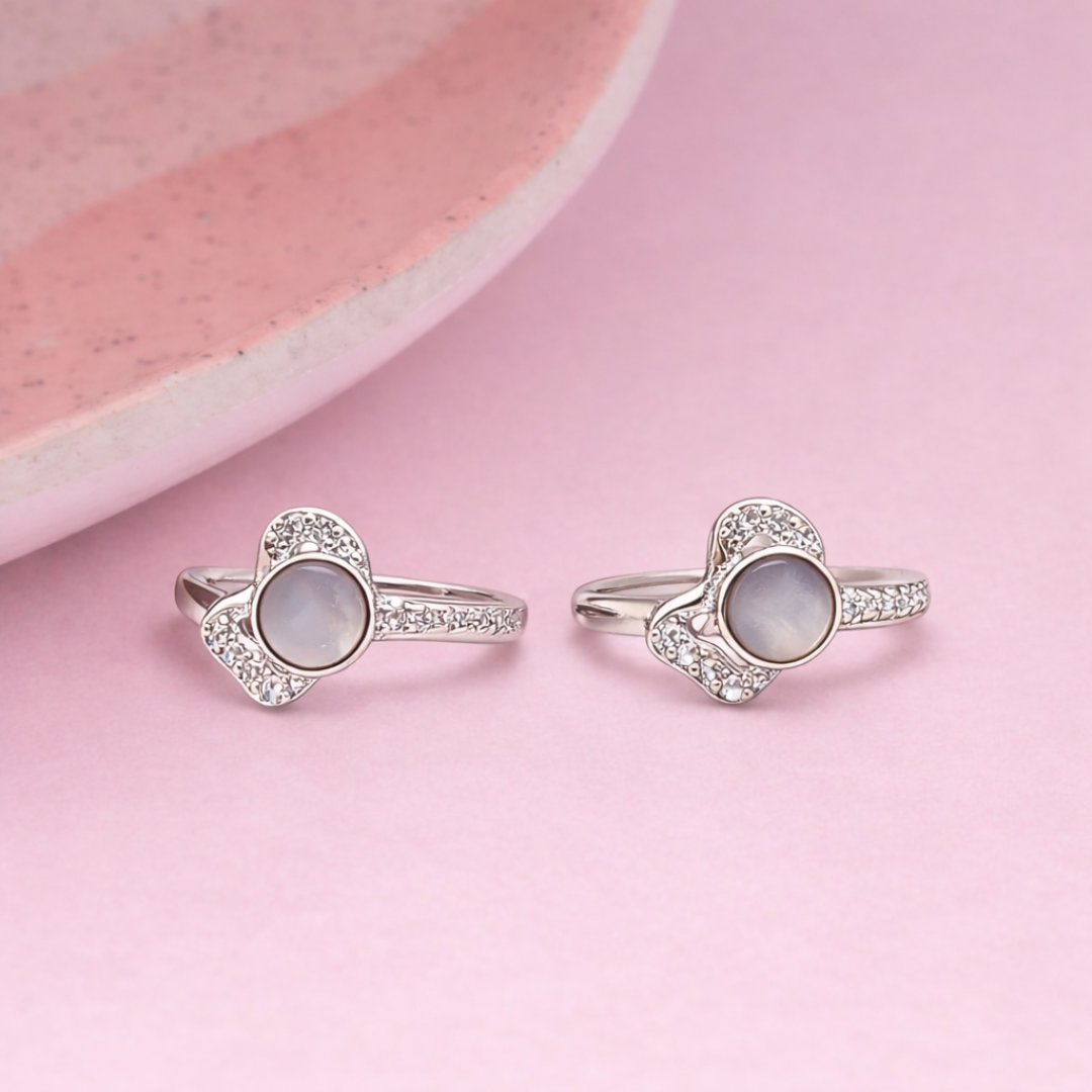 Moon Petal Silver Toe Rings