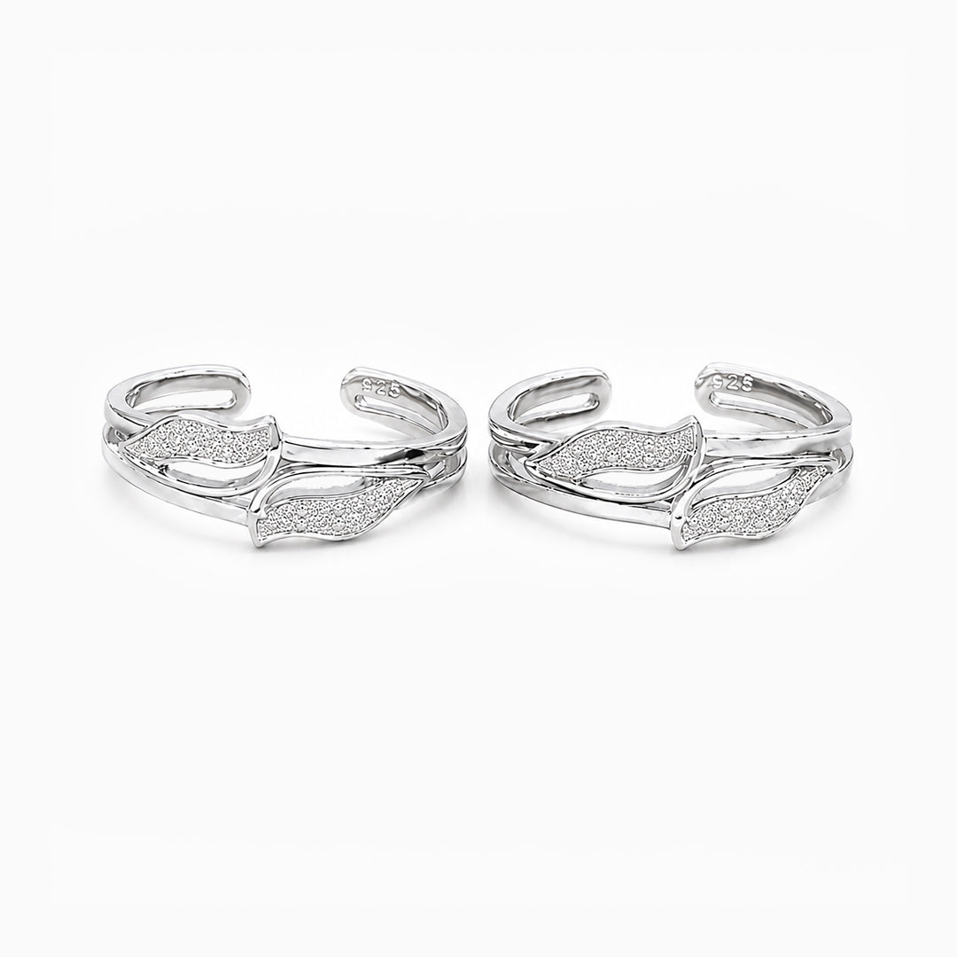 Twin Leaf Silver Toe Rings
