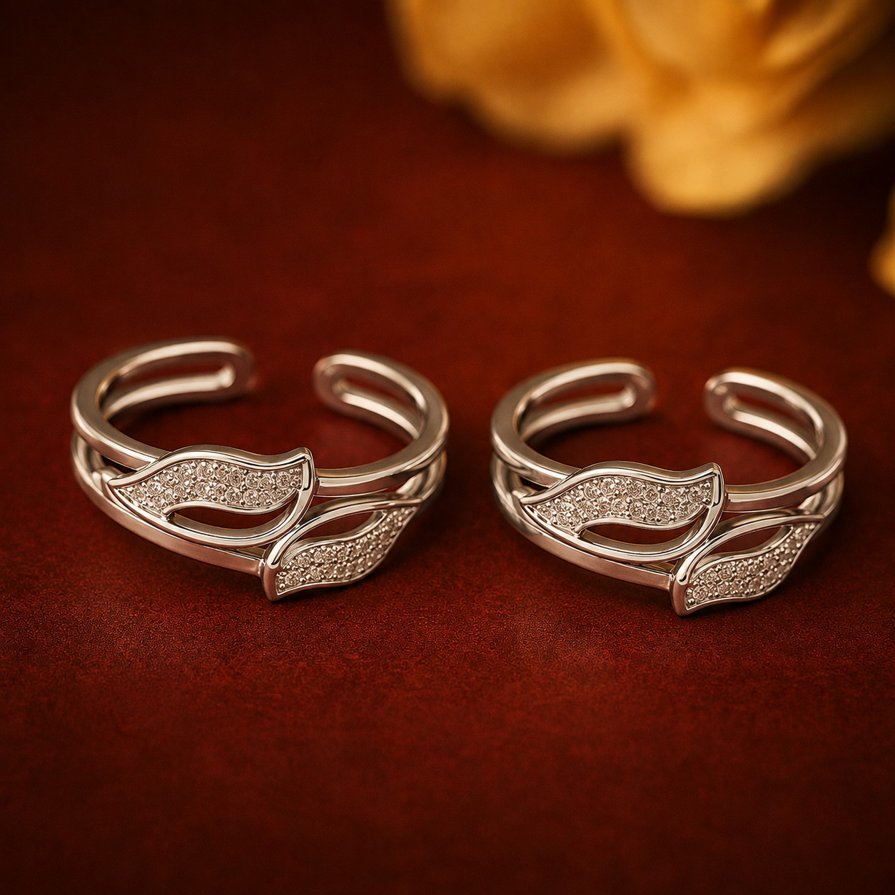 Twin Leaf Silver Toe Rings