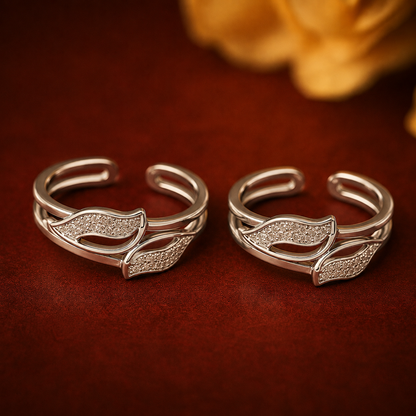 Twin Leaf Silver Toe Rings