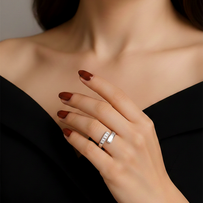 Chic Crystal Bar Adjustable Silver Ring