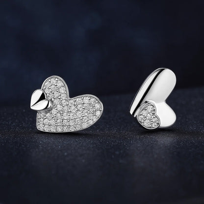 Double Heart Zirconia Silver Studs