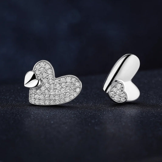 Double Heart Zirconia Silver Studs