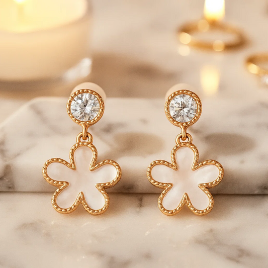 Mother of Pearl Cubic Zirconia Flower Studs