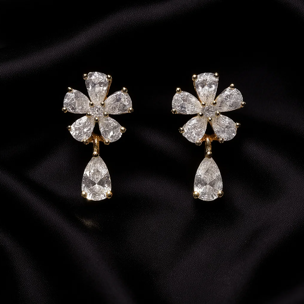 Crystal Blossom Drop Silver Stud